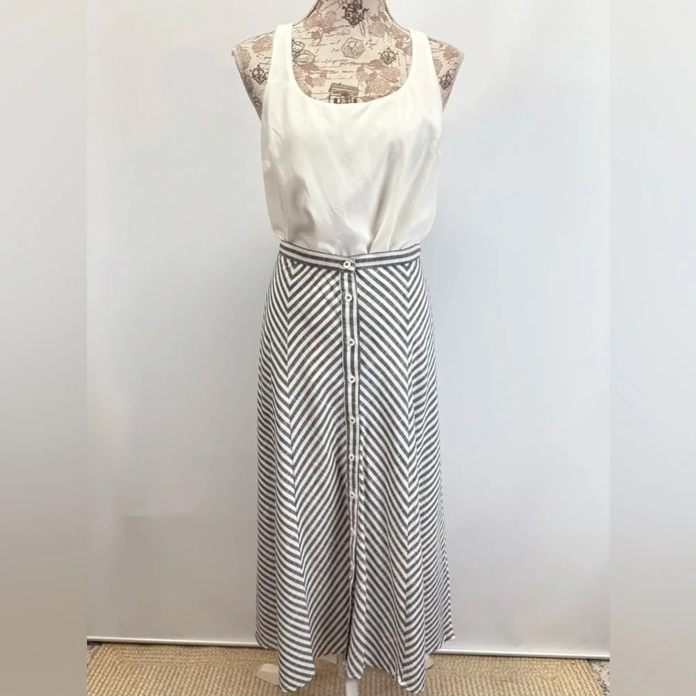 MAX STUDIO Blue and White stripe Maxi A-Line Skirt size M - Picture 3 of 15